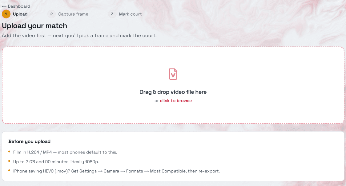 The first step of a new review: uploading the match video